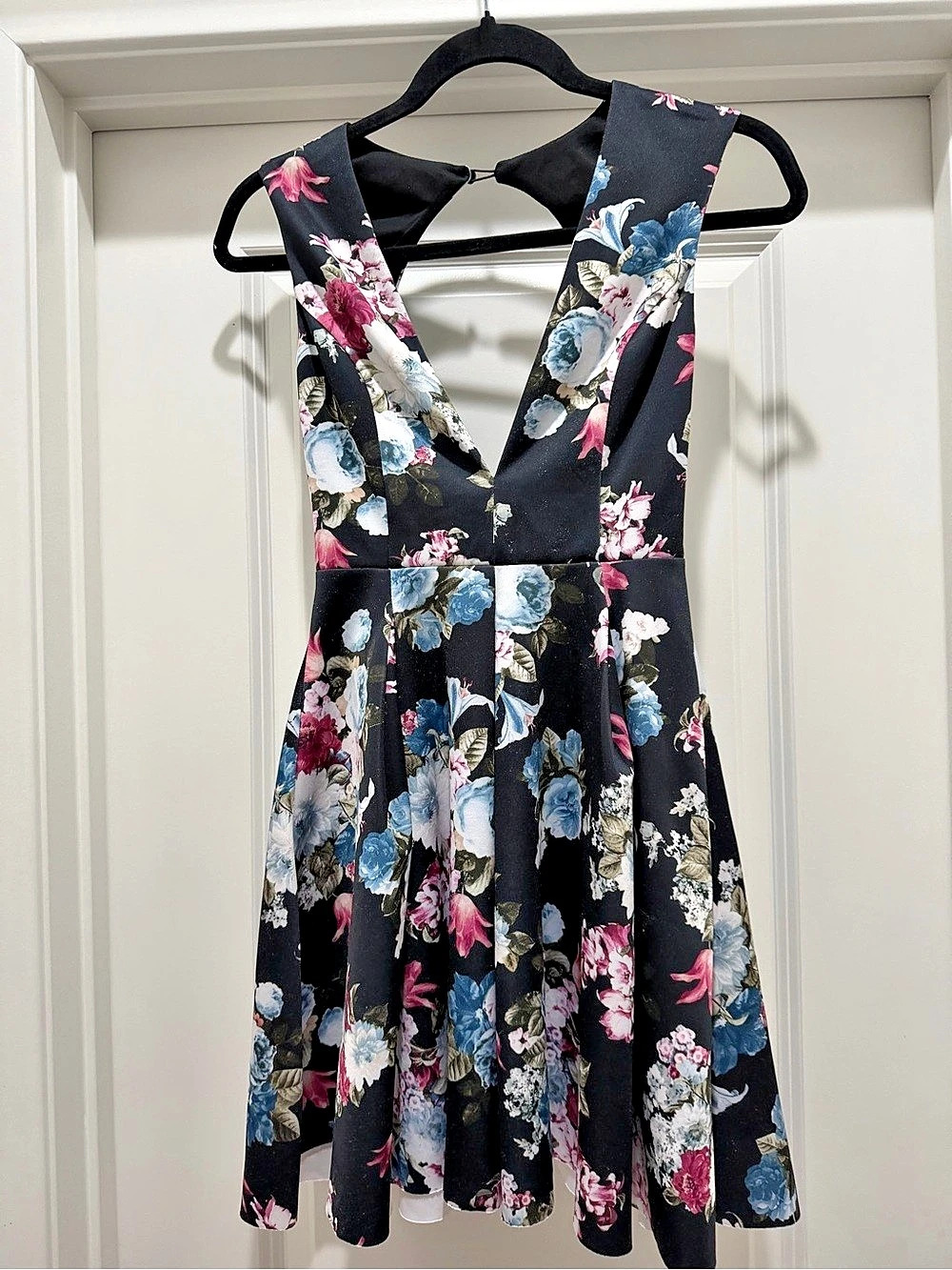 Floral Mini Dress in Black & Pink